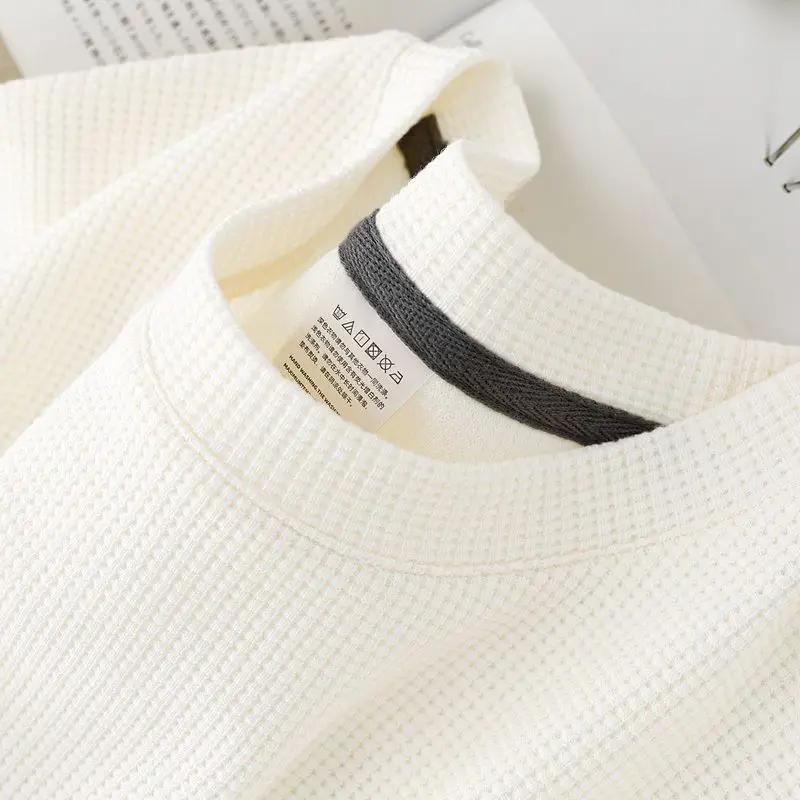 T-shirt gaufré à manches courtes pour hommes et femmes, haut d'été japonais à col rond et demi-manch