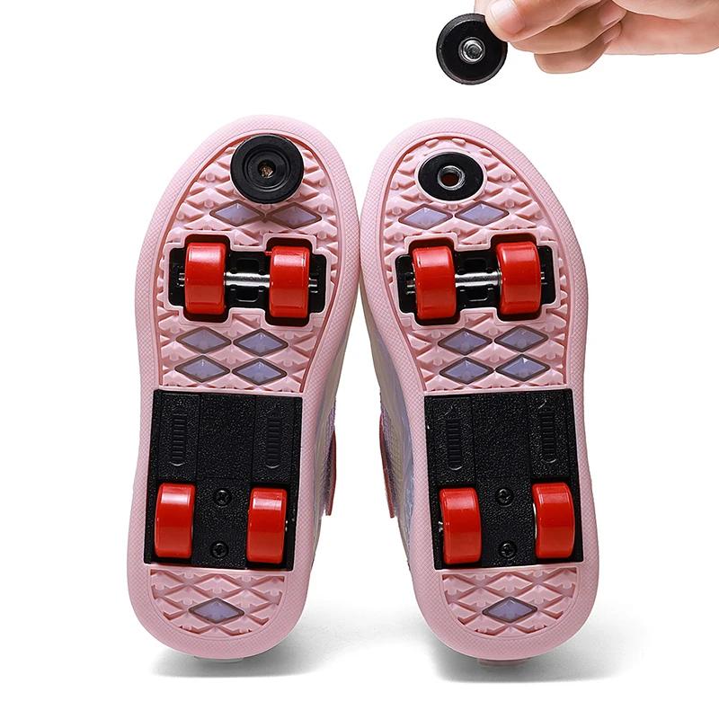 Nouvelles chaussures de marche pour enfants patins à roulettes rétractables invisibles à quatre roue