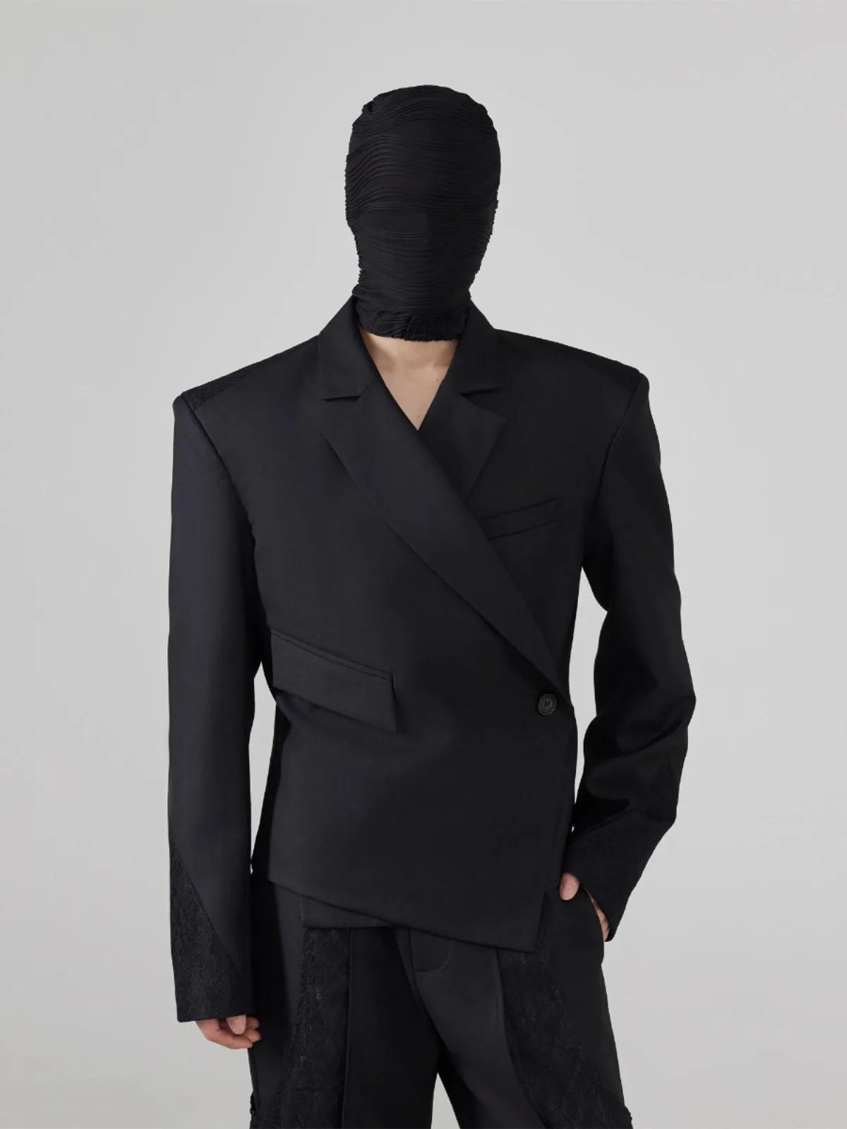 Mauroicardi automne court noir ajusté asymétrique Blazers pour hommes épaulettes bouton unique éléga