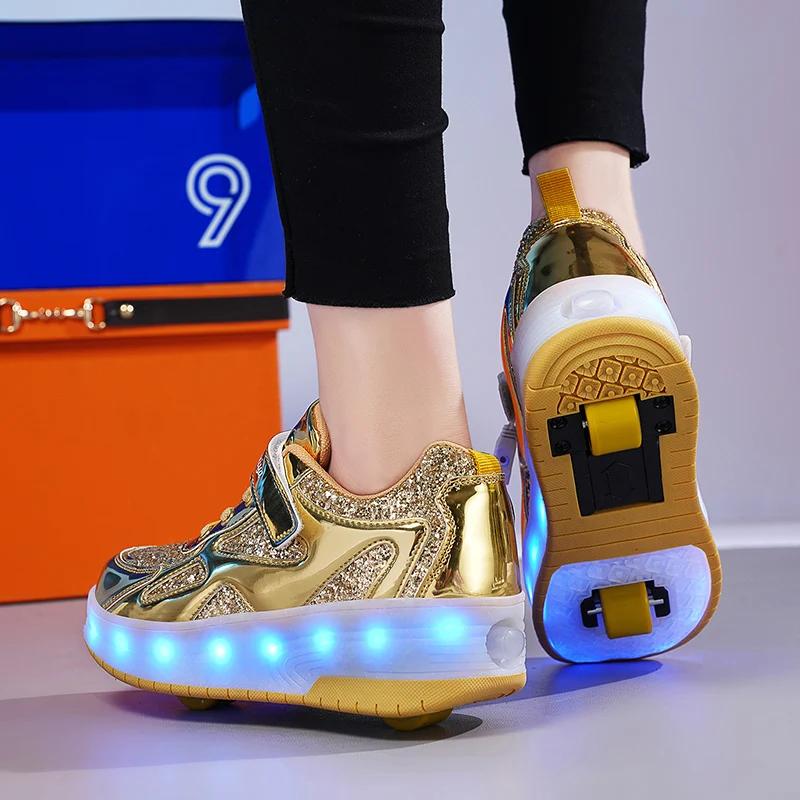 Baskets pour enfants hommes filles patins à roulettes patins à glace à roues lumière LED rose enfant