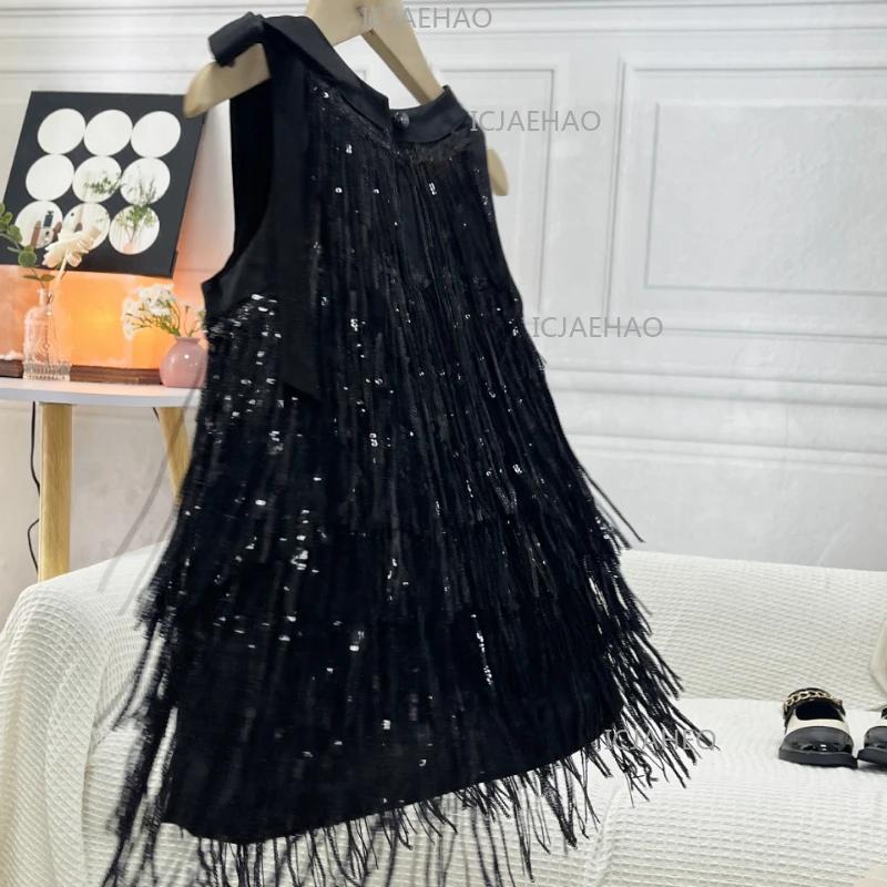 Nouvelle Robe Sans Manches à Paillettes et Franges pour Filles 2026 – Tenue de Cérémonie Scintillant