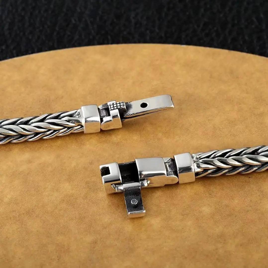 100% S925 argent Sterling tissé à la main rétro Style dominateur personnalité quille homme femme pur