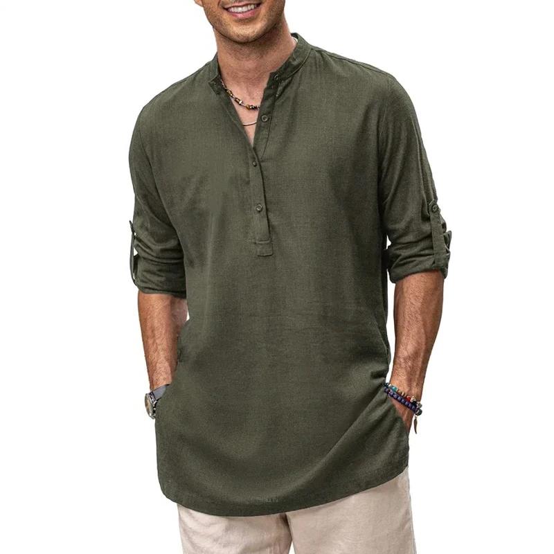 Chemise Henley en coton surdimensionnée pour homme, décontractée, légère, à manches longues, élégant