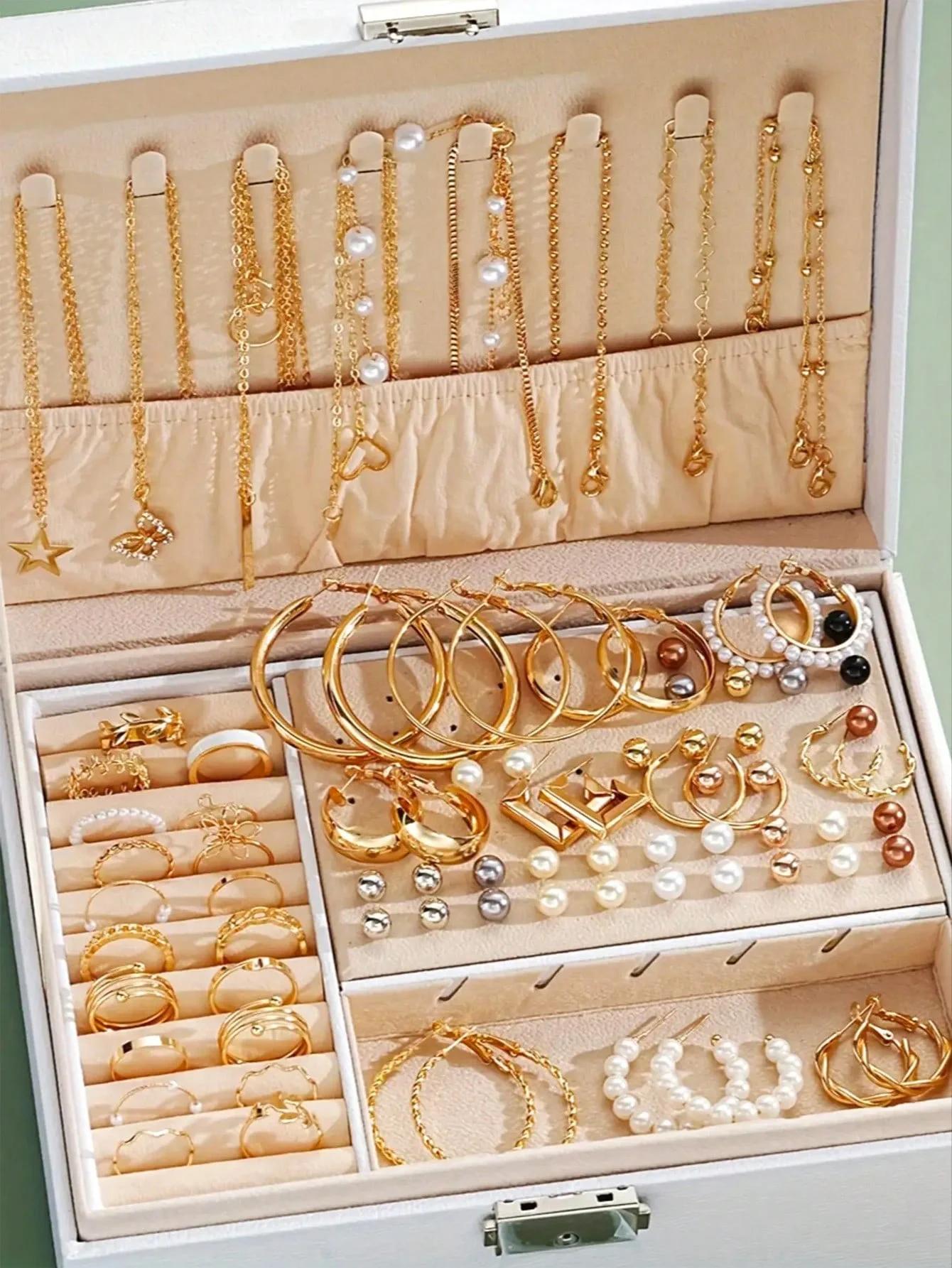 86 pièces/ensemble boucles d'oreilles en perles élégantes, collier multicouche, clous d'oreilles, ba