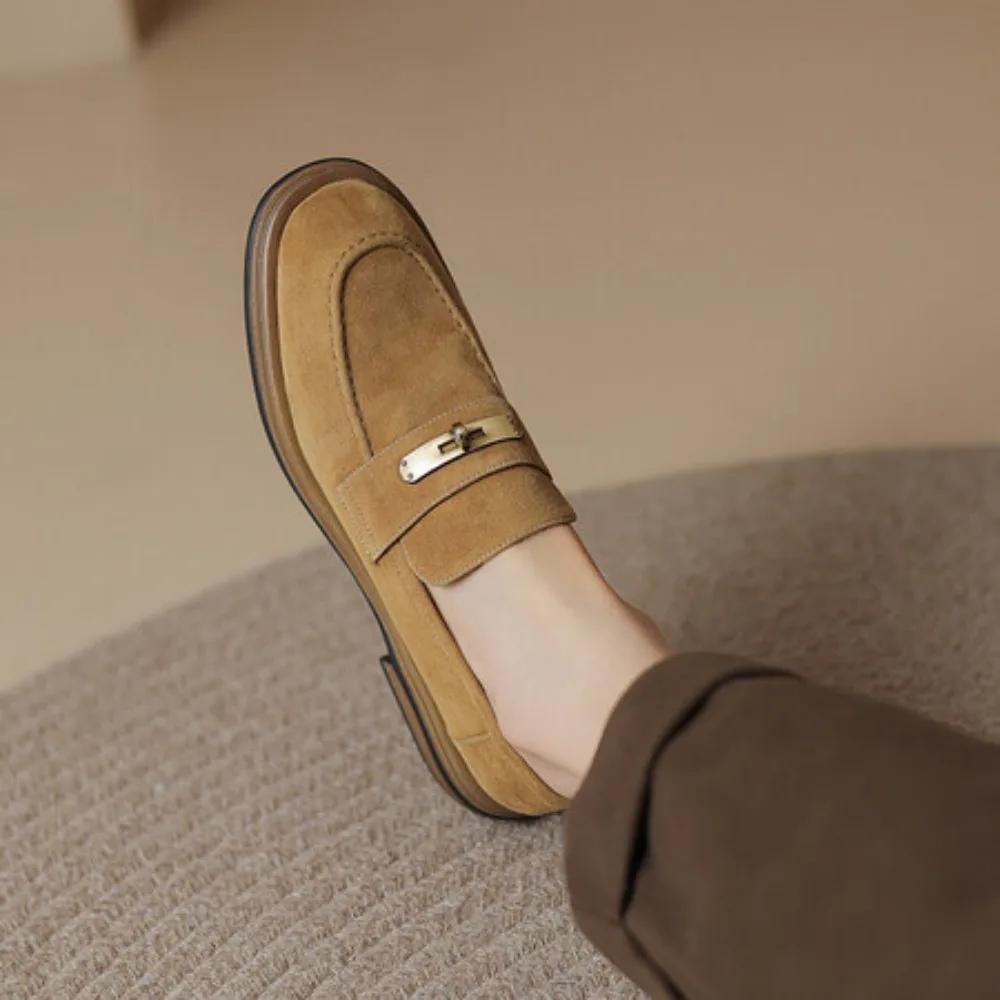 Femmes chaussures plates décontractées en peau de mouton été marron sans lacet mocassins daim cuir m