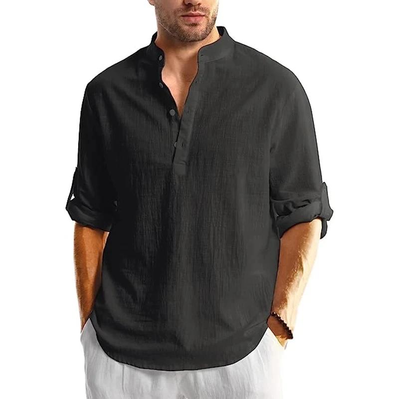 Henley – chemise à manches longues pour hommes, T-Shirts légers en coton, Streetwear respirant, coul
