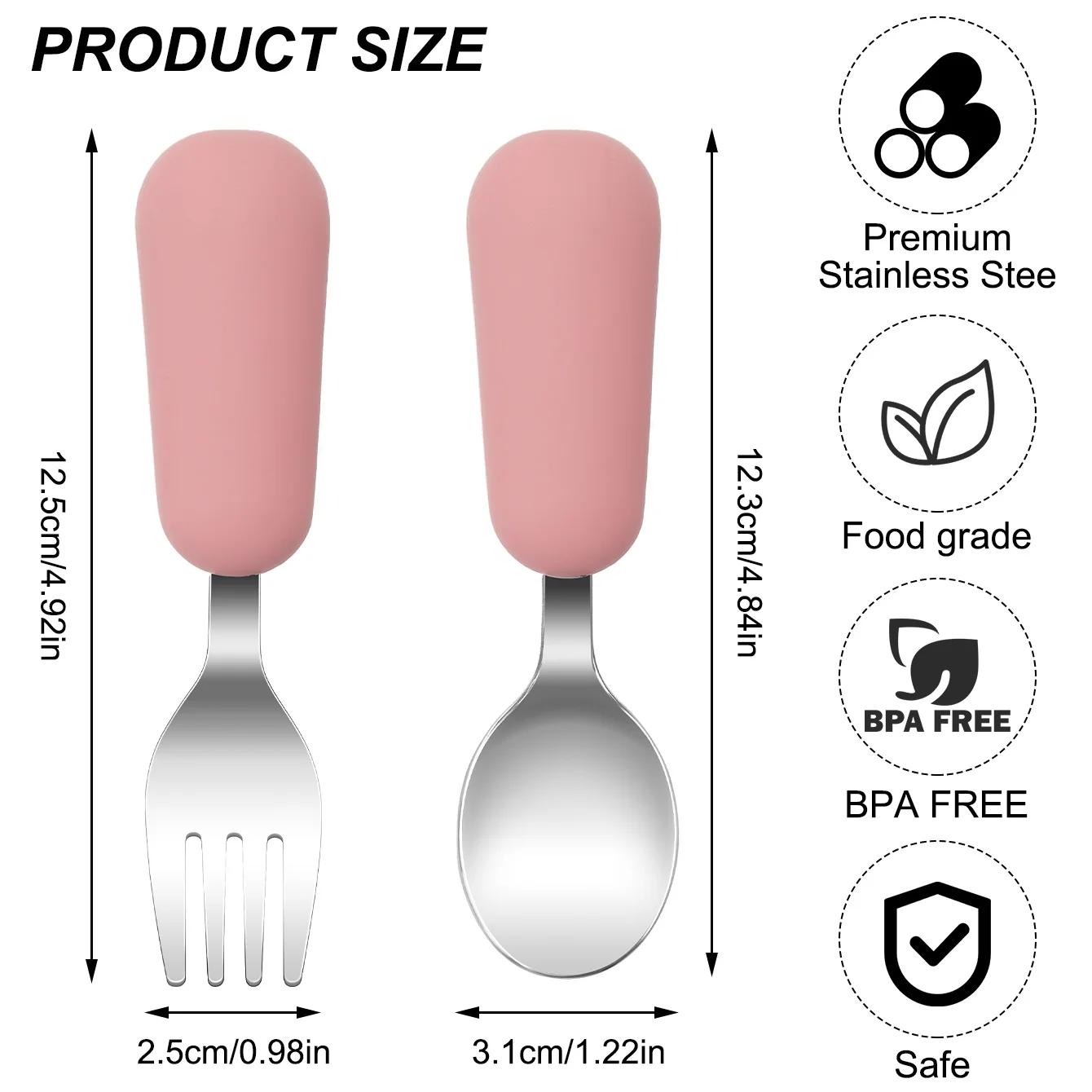 Couleur enfants 2 pièces fourchette cuillère en acier inoxydable ensemble d'alimentation pour bébé u