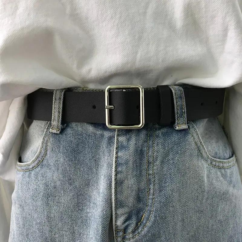 Ceinture en cuir Pu souple pour femmes, boucle carrée, boucle ardillon, jean noir, Chic, marque de l
