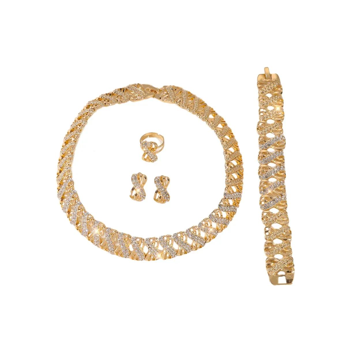 Ensemble de bijoux plaqués or 18 carats, collier ras du cou africain de dubaï, boucles d'oreilles, b