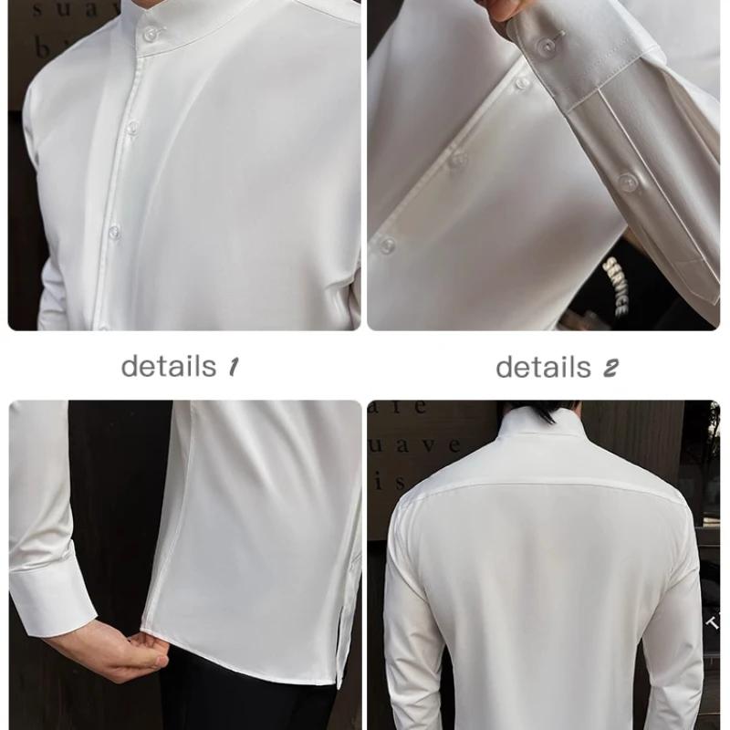 Chemise à col montant pour hommes, nouveau Style chinois, haut de gamme, manches longues, élastique,