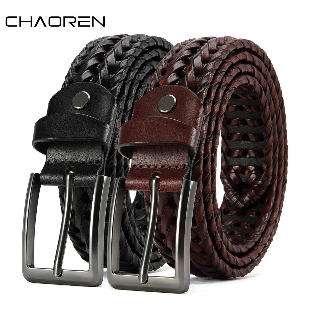 CHAOREN Ceintures tressées en cuir pour hommes Ceinture en cuir tissé décontractée pour pantalons ha