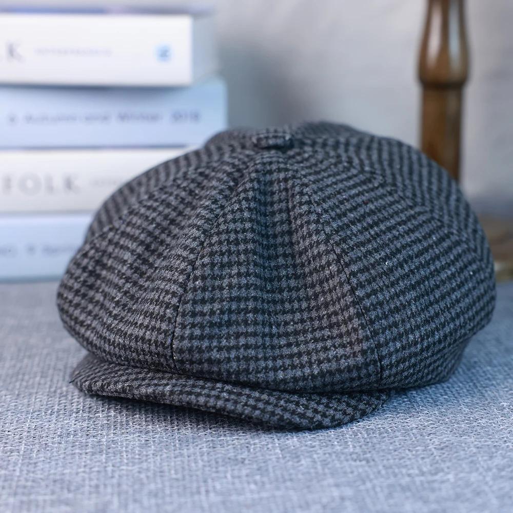 Casquette pied-de-poule Gatsby pour hommes et femmes, béret noir à carreaux, rétro britannique, casq