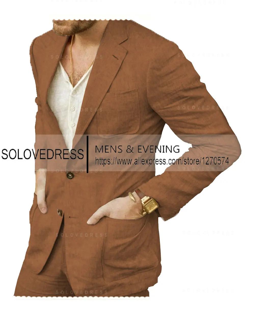 Blazer décontracté en lin imbibé pour homme, pantalon de fête classique, tenues de vacances et de vo