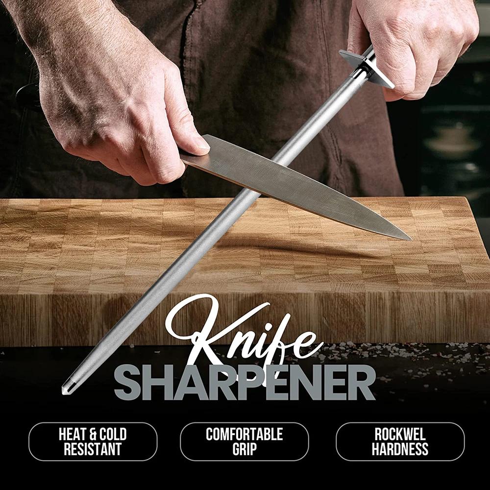 Affûteur de couteaux professionnel en diamant, manche en bois de couleur de 12 pouces, aiguisoir de 
