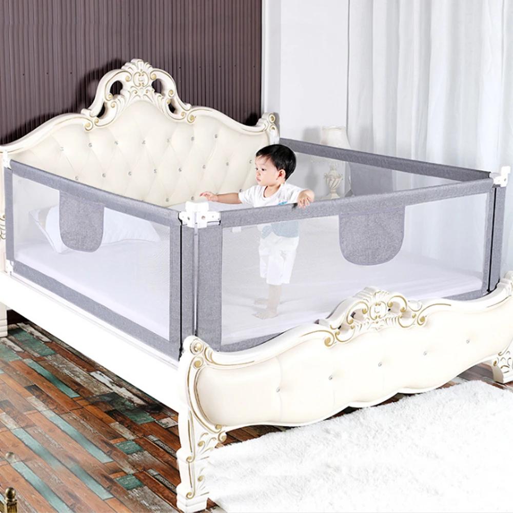 Barrière de lit extra-large 150/180/200 cm protection sécurité enfant gris rose bleu chambre bébé