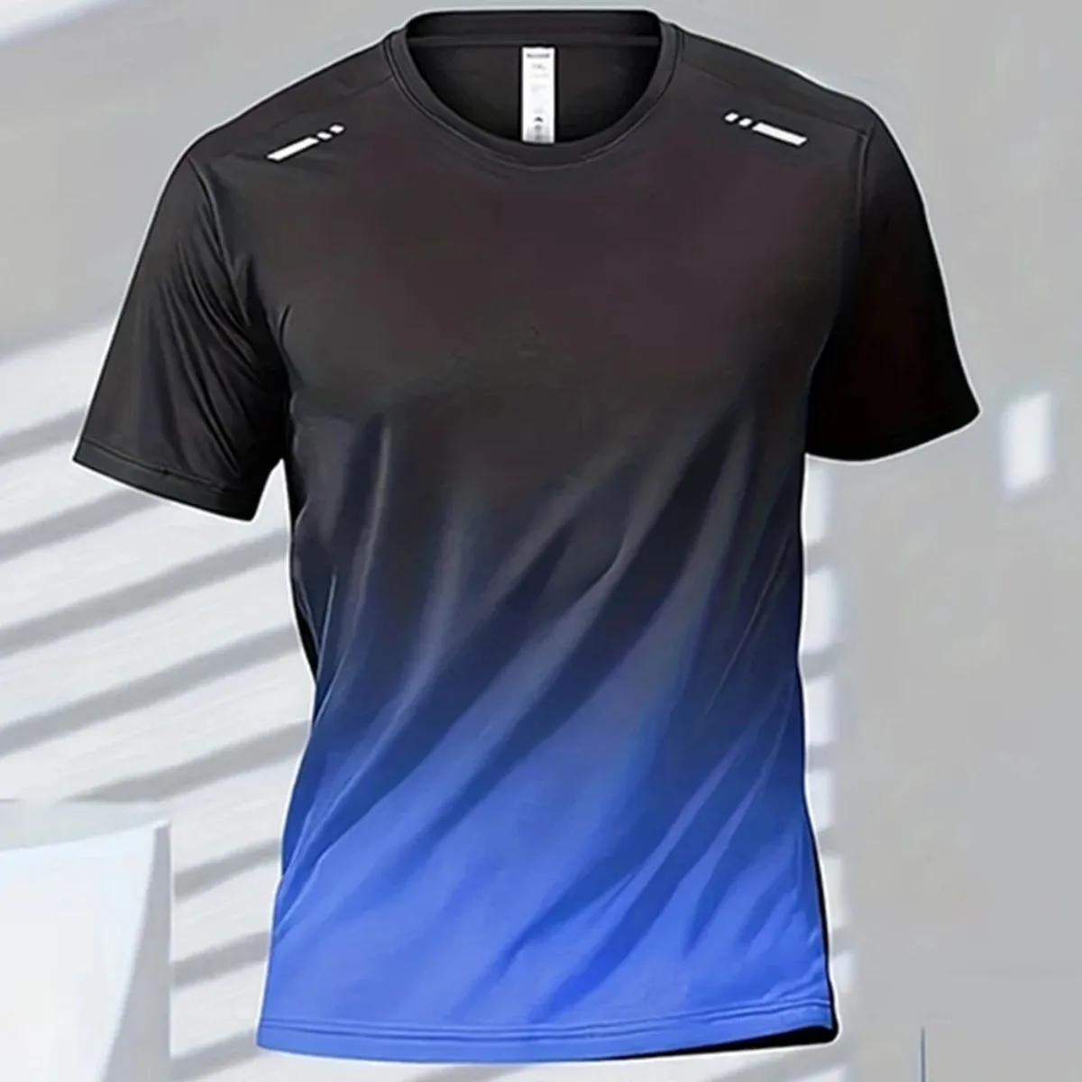 T-shirt col rond pour hommes, confortable et respirant, imprimé dégradé, haut d'extérieur décontract