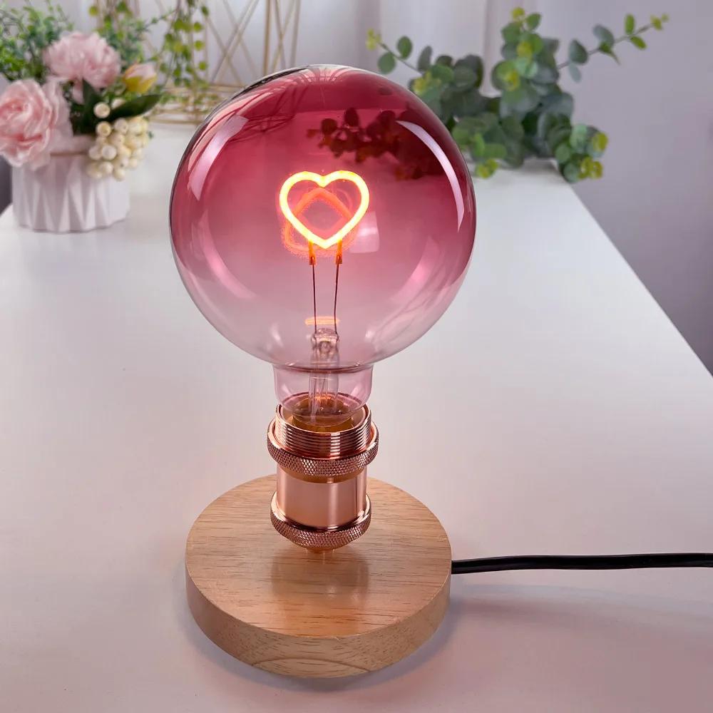 TIANFAN-Ampoule LED vintage, grand globe, cœur rose, filament 2W, variable, G125, ampoule décorative