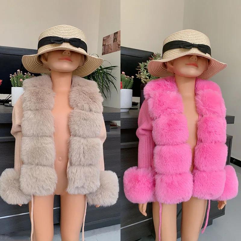 Nouveau cardigan en fausse fourrure pour enfants automne et hiver cardigan en fourrure tricotée en f