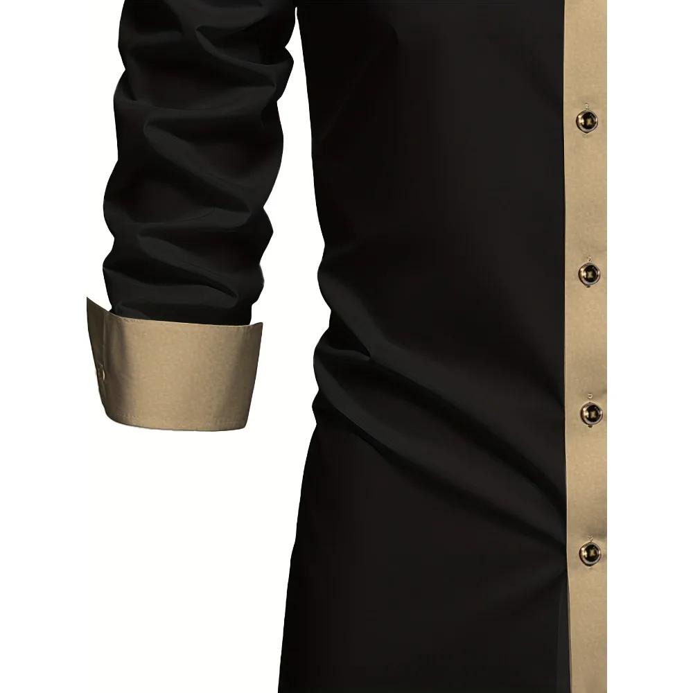 FGKKS hommes chemise noire flambant neuf haute rue Patchwork à manches longues intelligent décontrac