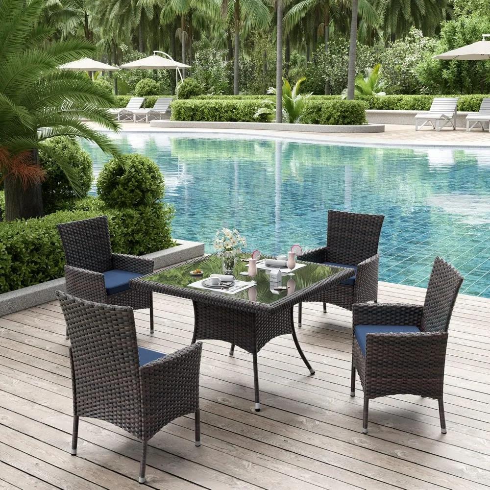 Ensemble de salle à manger de Patio 5 pièces, ensemble de meubles d'extérieur en osier toutes saison