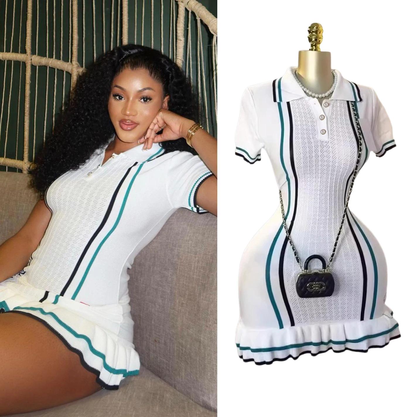 YuooMuoo Chic mode Sexy paquet hanches tricoté Mini robe 2026 été Vintage col rabattu à volants robe