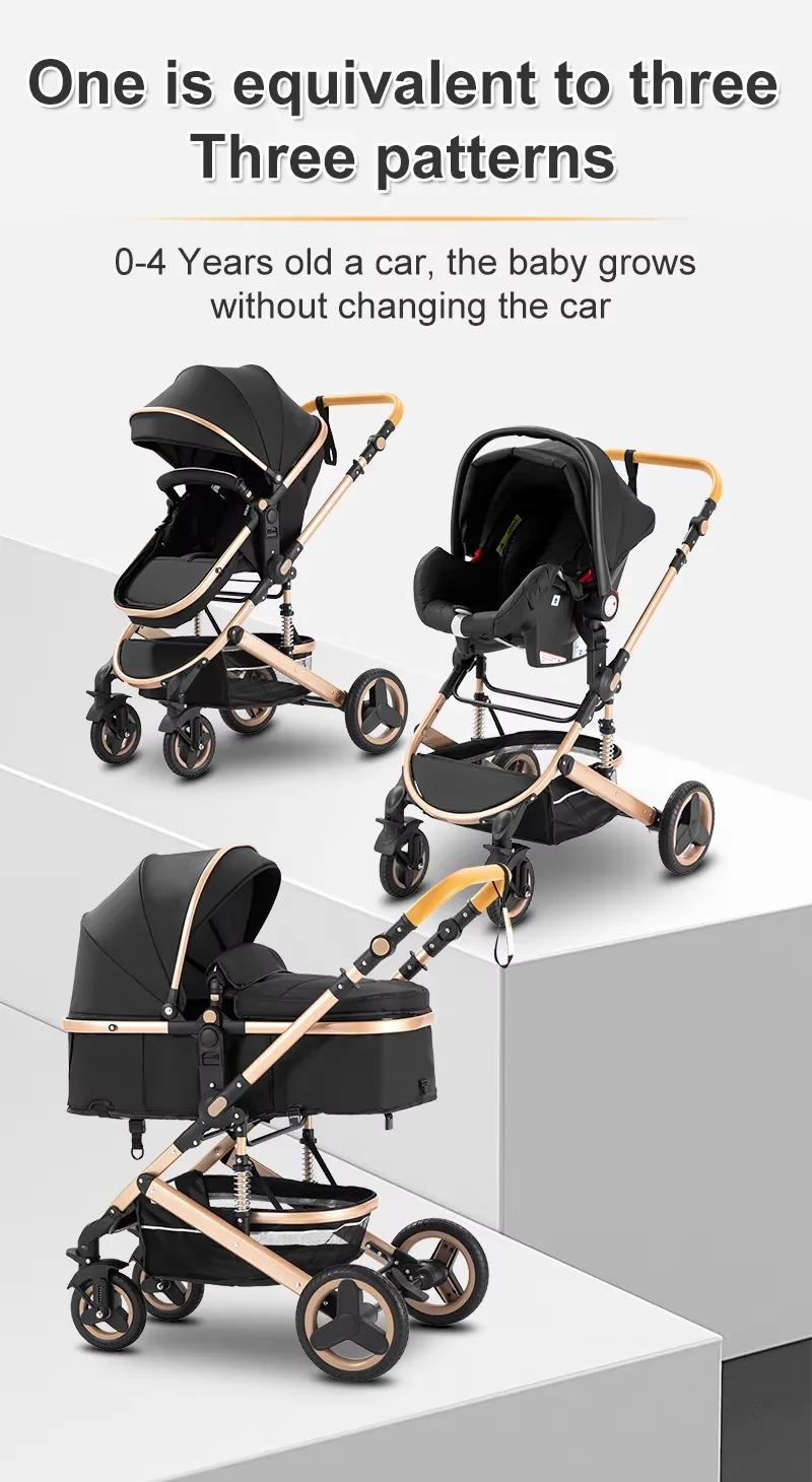 Poussette 3 en 1 avec siège auto et panier de couchage, poussette légère pour bébé, poussette multif
