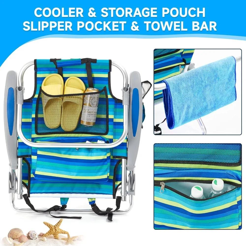 Lot de 2 chaises de plage pliantes légères et portables pour adultes, chaises de plage pliantes à po