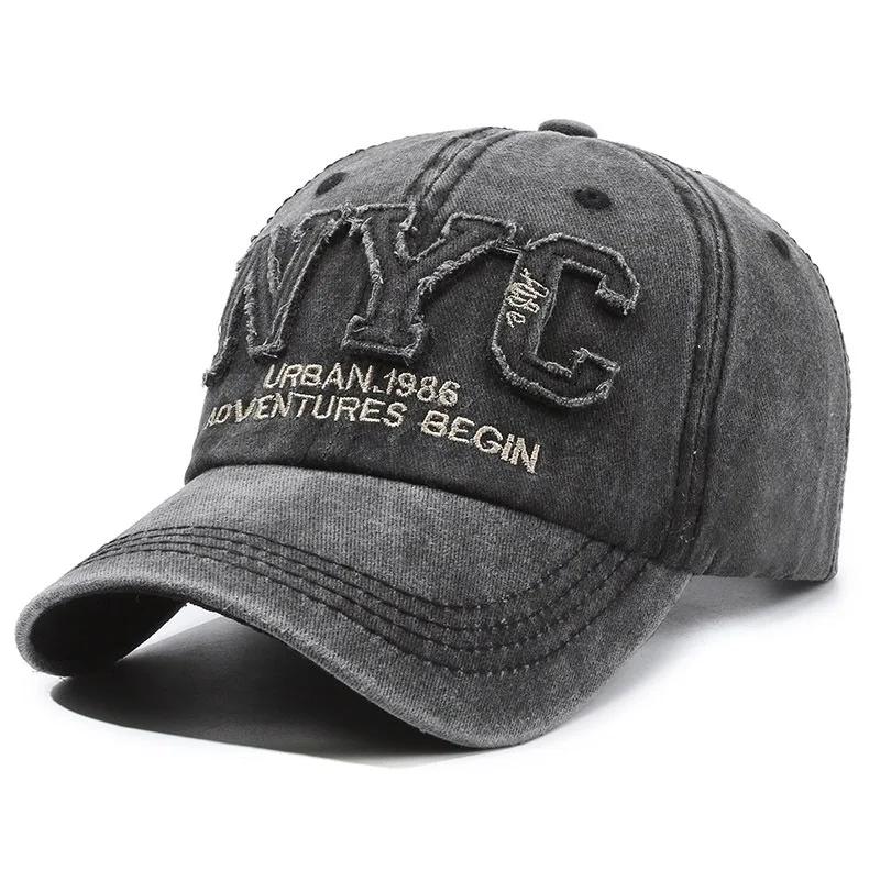 Nouvelle Arrivée Casquette de Baseball Vintage à Grande Lettre NYC pour Hommes en Coton Lavé Printem