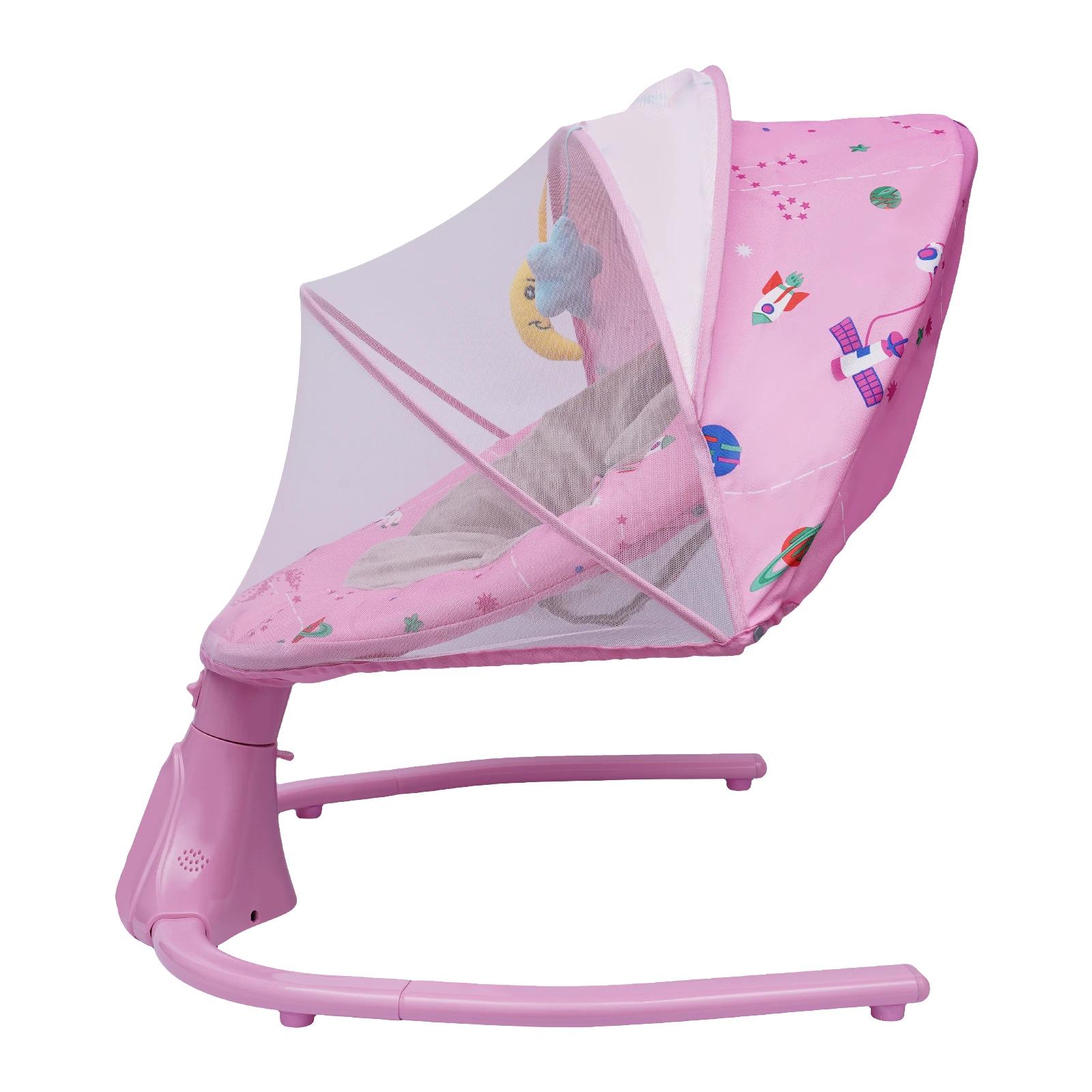 Transat bébé rose, réglable sur 3 positions et 4 vitesses de balancement, 12 berceuses Bluetooth, ca
