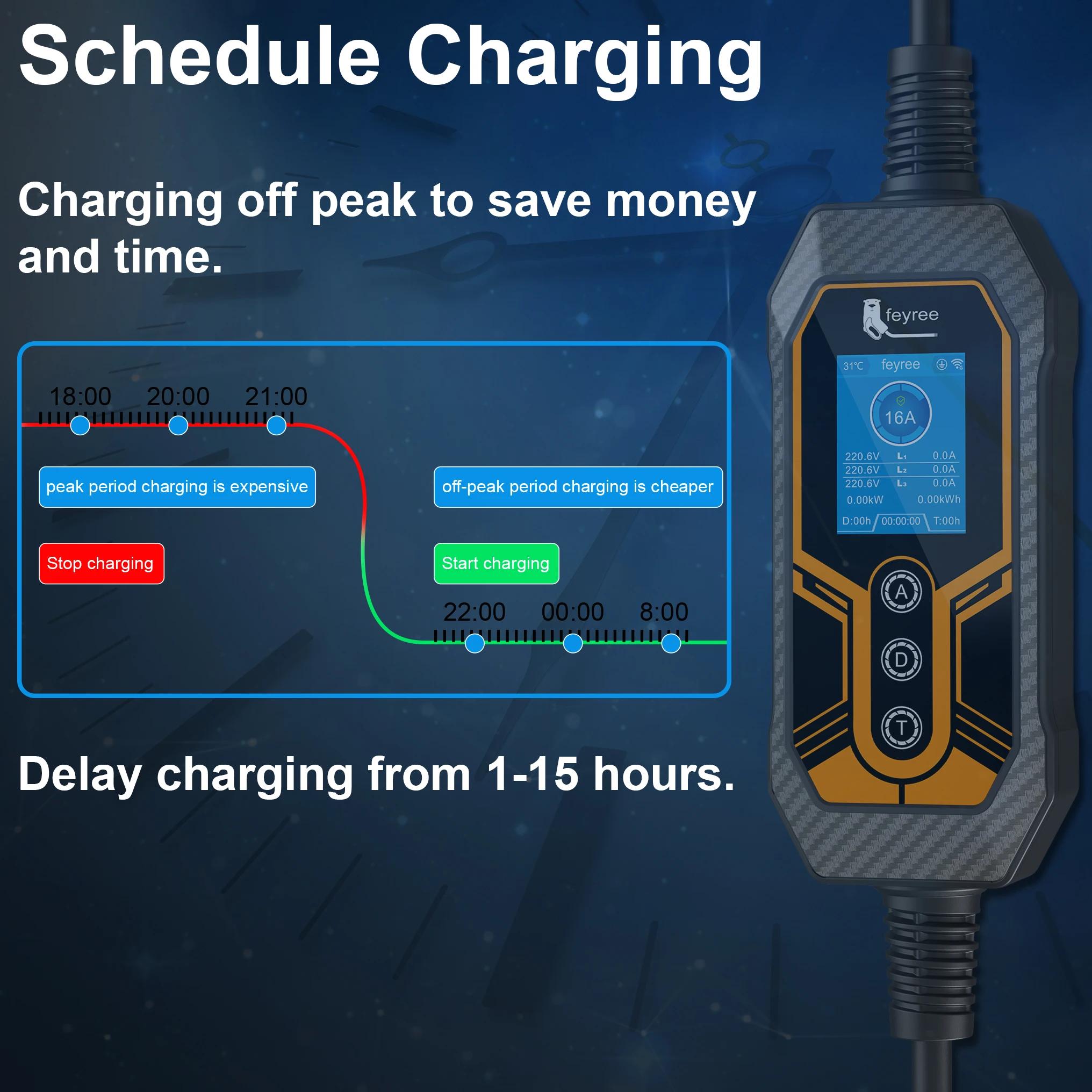 Feyree – chargeur EV Portable Type 2, 11kw, 16a, 3 phases, application Wi-Fi, Version Bluetooth, câb