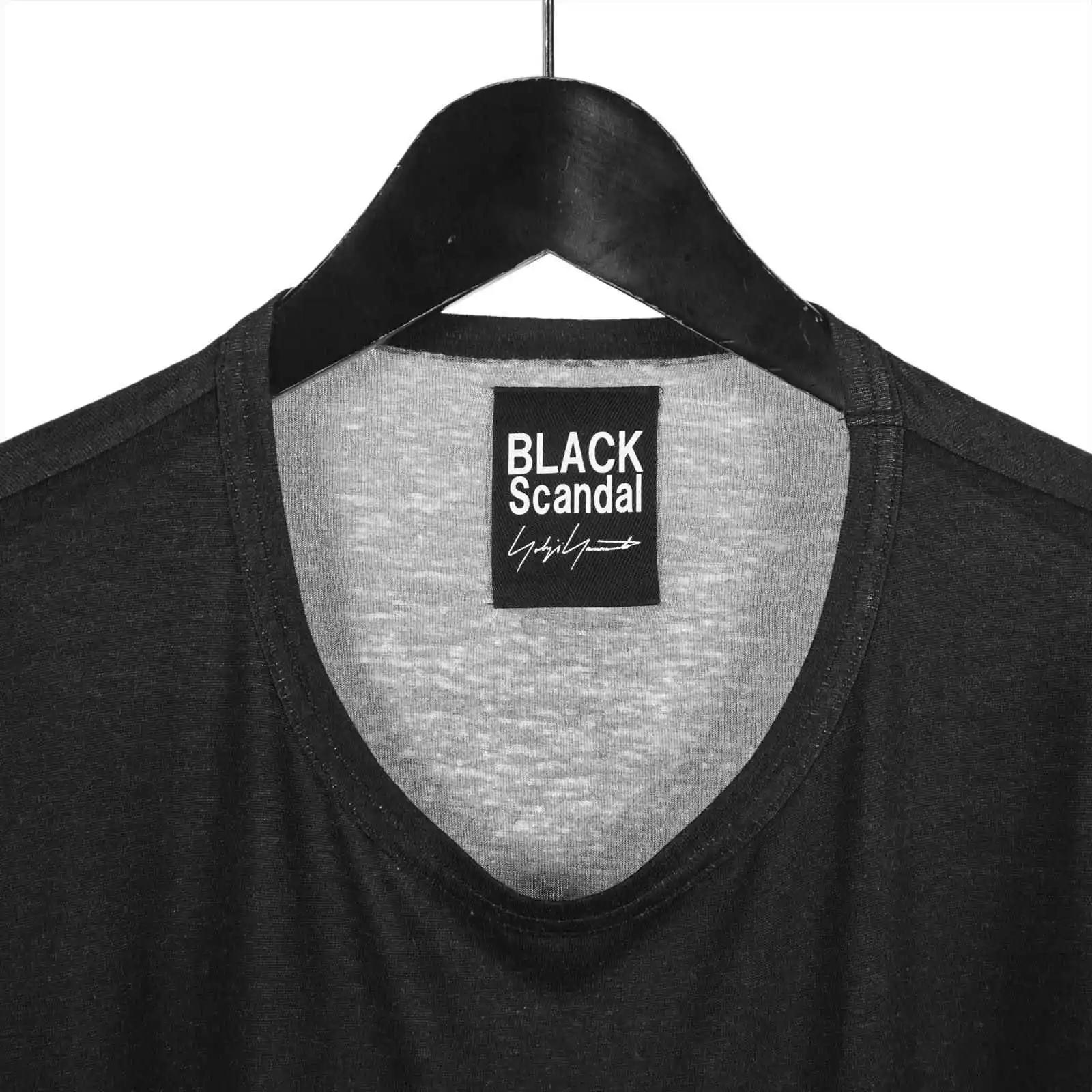 TOP-YAMAMOTO japonais design original noir à manches longues lin col rond imprimé T-shirt foncé mino