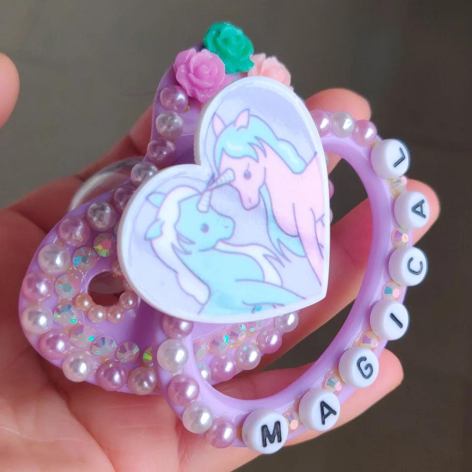 Sucette silicone adulte motif licorne violette - Tétine taille adulte 100% faite main ABDL