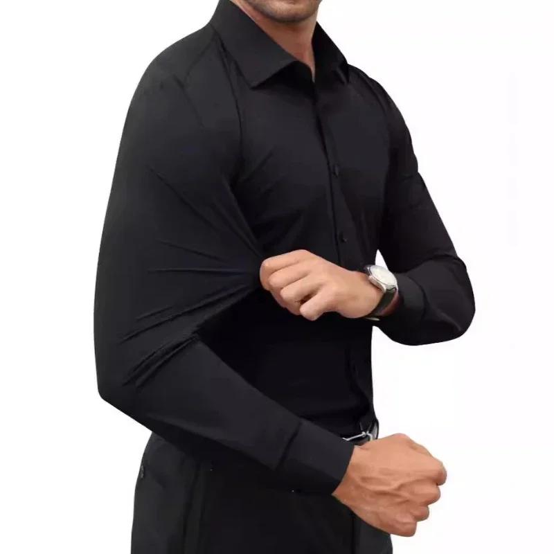 Chemise décontractée à manches longues pour hommes, élastique à quatre côtés, sans repassage, robe d