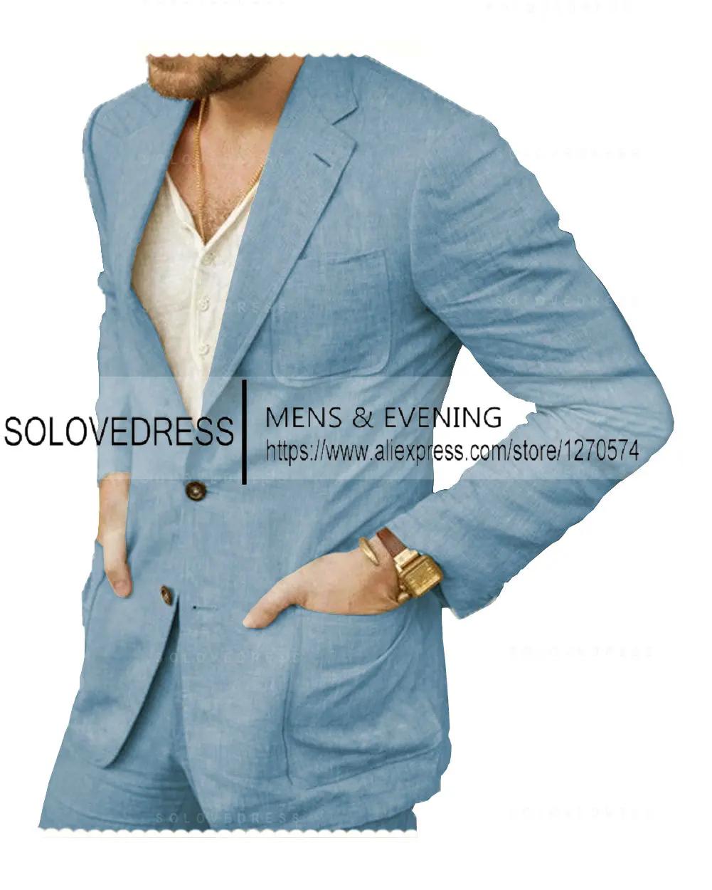 Blazer décontracté en lin imbibé pour homme, pantalon de fête classique, tenues de vacances et de vo