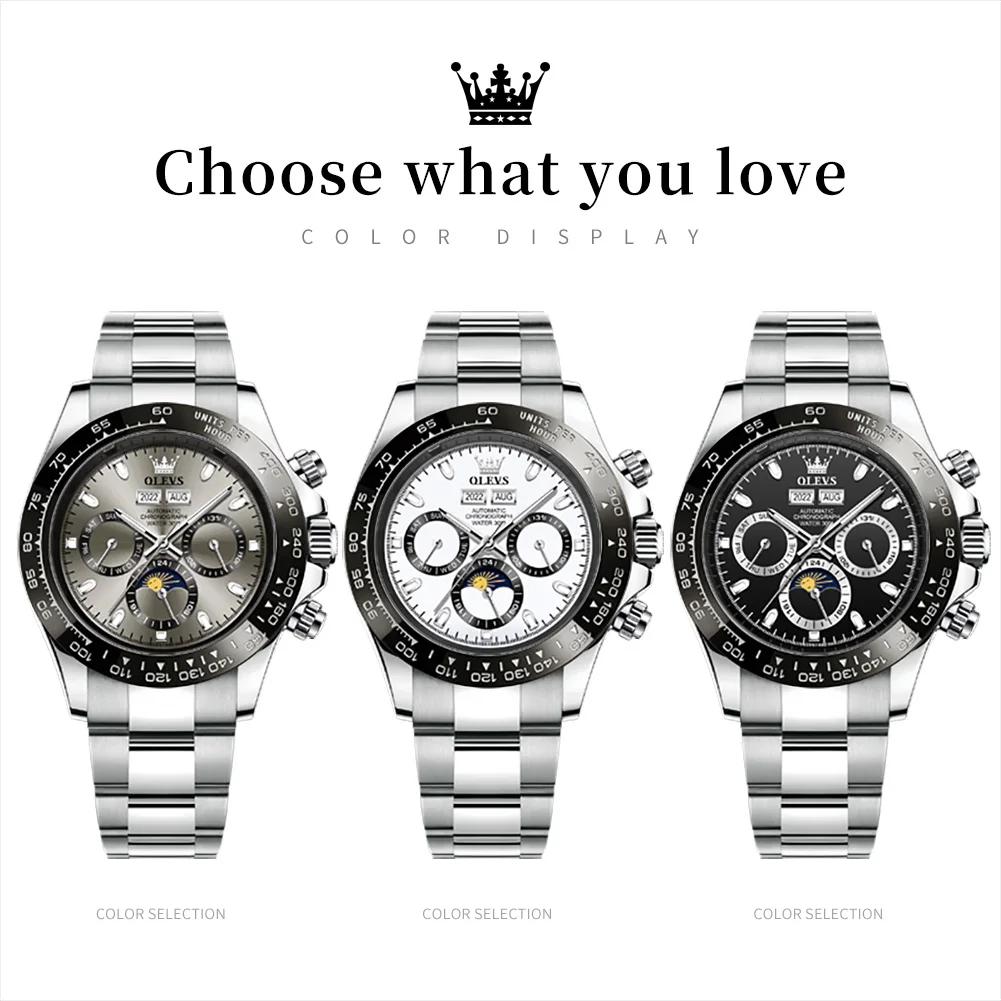 OLEVS 6654 montre de luxe pour hommes chronographe automatique mécanique montre-bracelet étanche lum