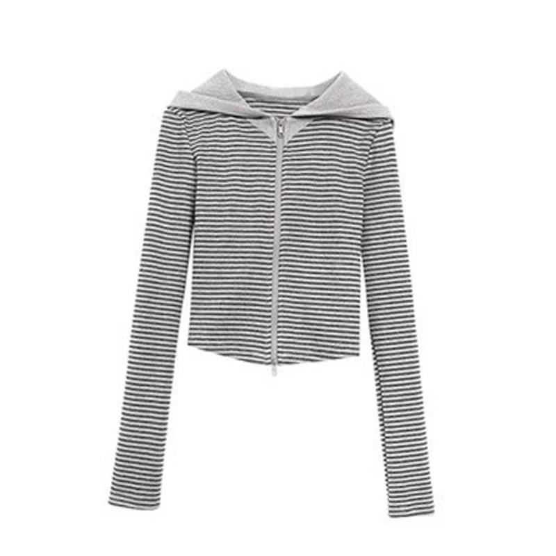 Tonngirls Y2k sweat à capuche japonais femmes à manches longues rayé sweat Streetwear américain swea