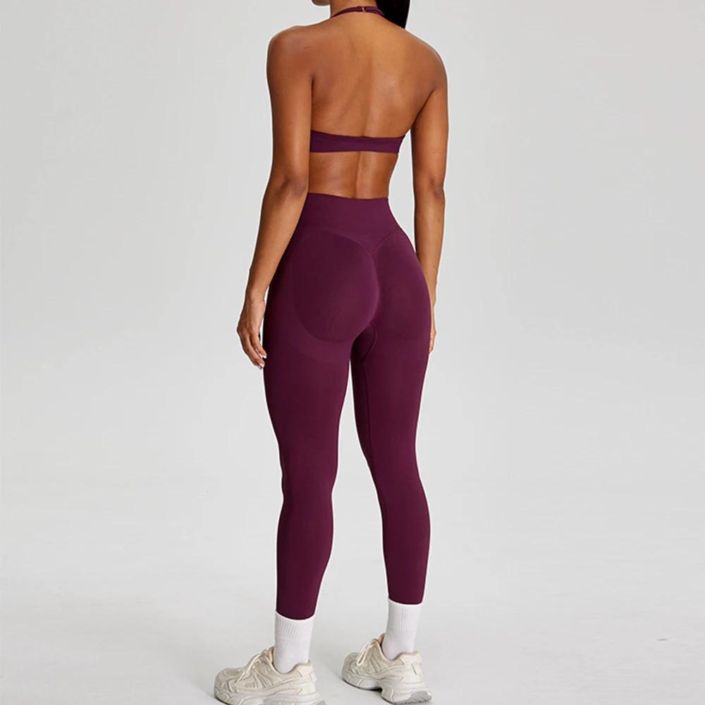 Ensemble de sport 2 pièces sans couture pour femme : haut court et leggings taille haute – Idéal pou