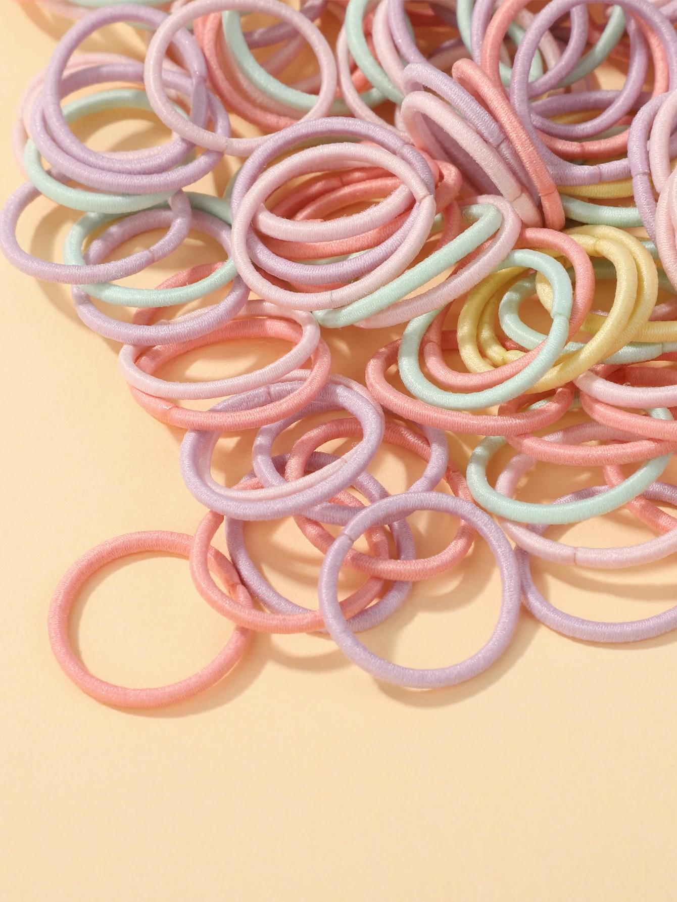 Lot de 100 élastiques à cheveux de 2cm, bandes colorées en caoutchouc et nylon, accessoires pour che