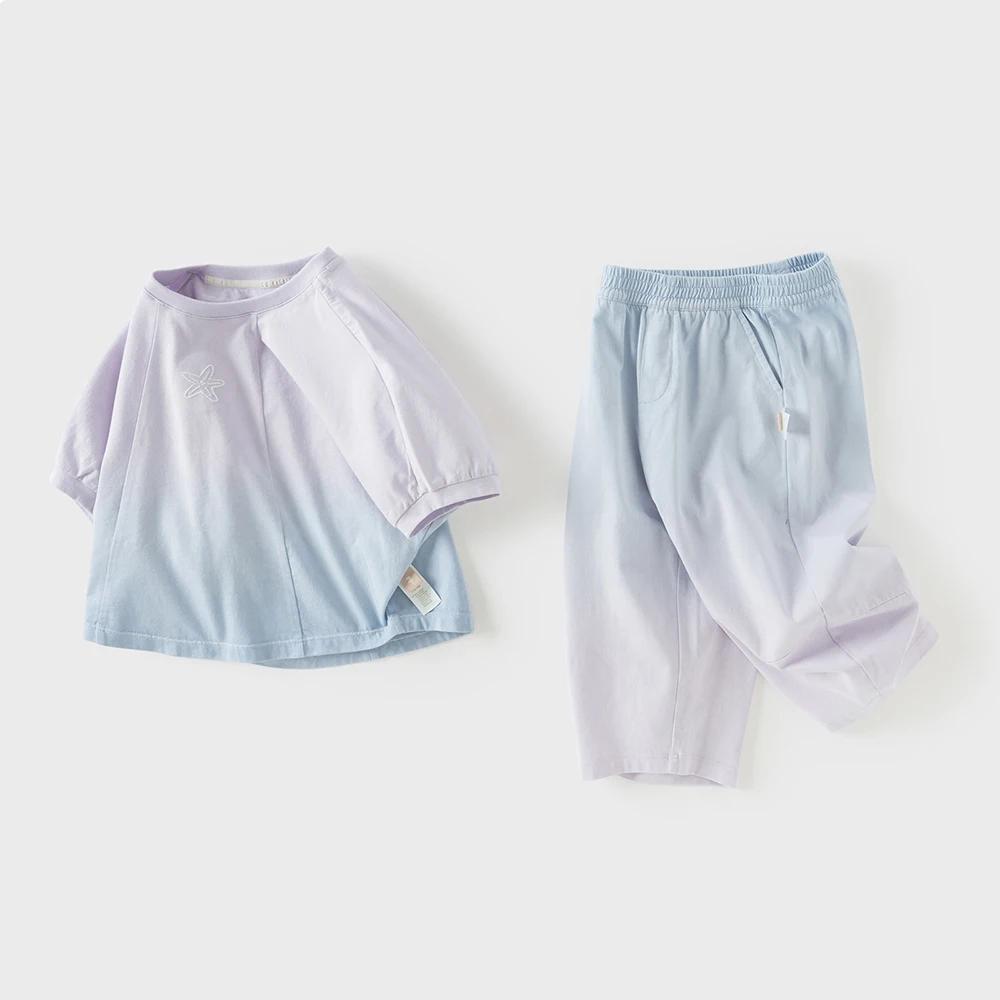 Ensemble pantalon d'été pour filles Dave Bella, survêtement tricoté dégradé pour enfants, vêtements 