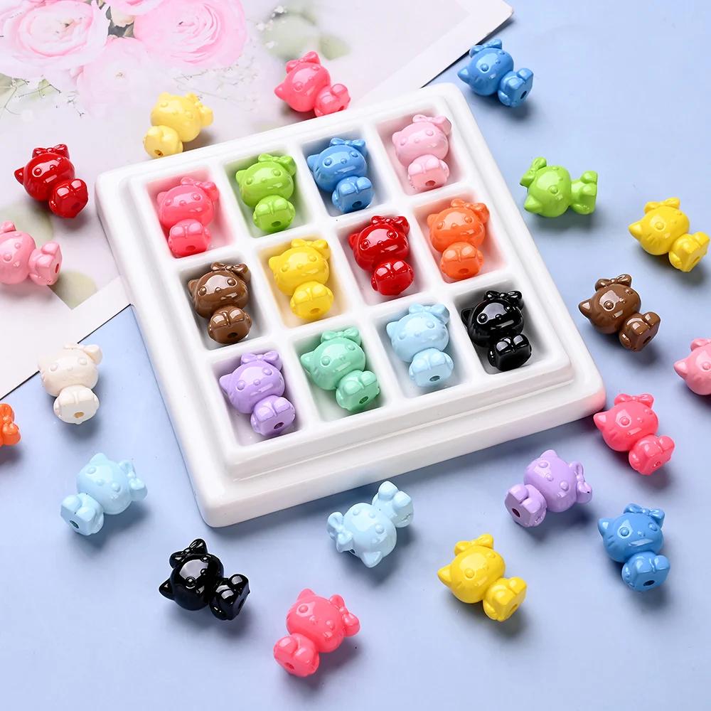 Perles acryliques mélangées au hasard, 50 pièces, perles colorées de chat de dessin animé pour brico