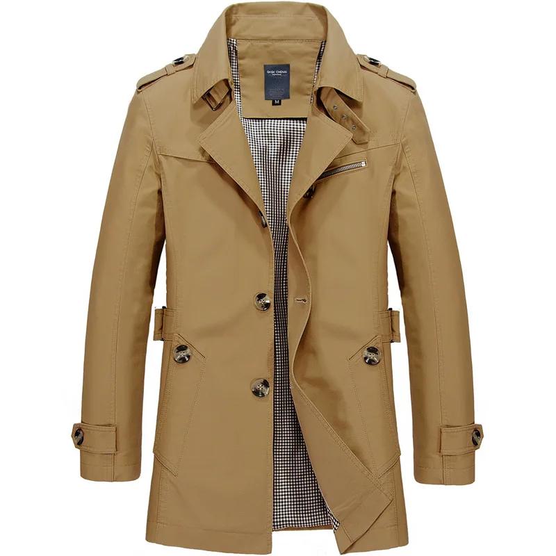 Veste coupe-vent mi-longue pour homme, col rabattu, simple, à simple boutonnage, manches longues, av
