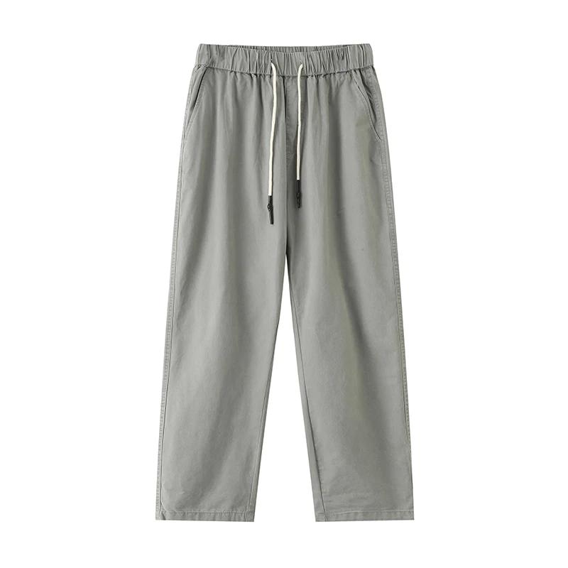 Pantalon décontracté pour homme en coton respirant, couleur unie gris kaki, idéal pour le printemps 