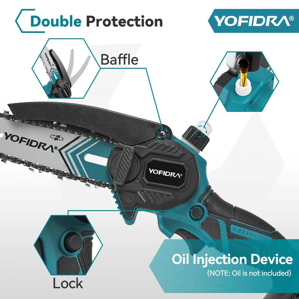 YOFIDRA 6 pouces tronçonneuse électrique sans fil huileur jardin bois coupe bûche taille scie outil 