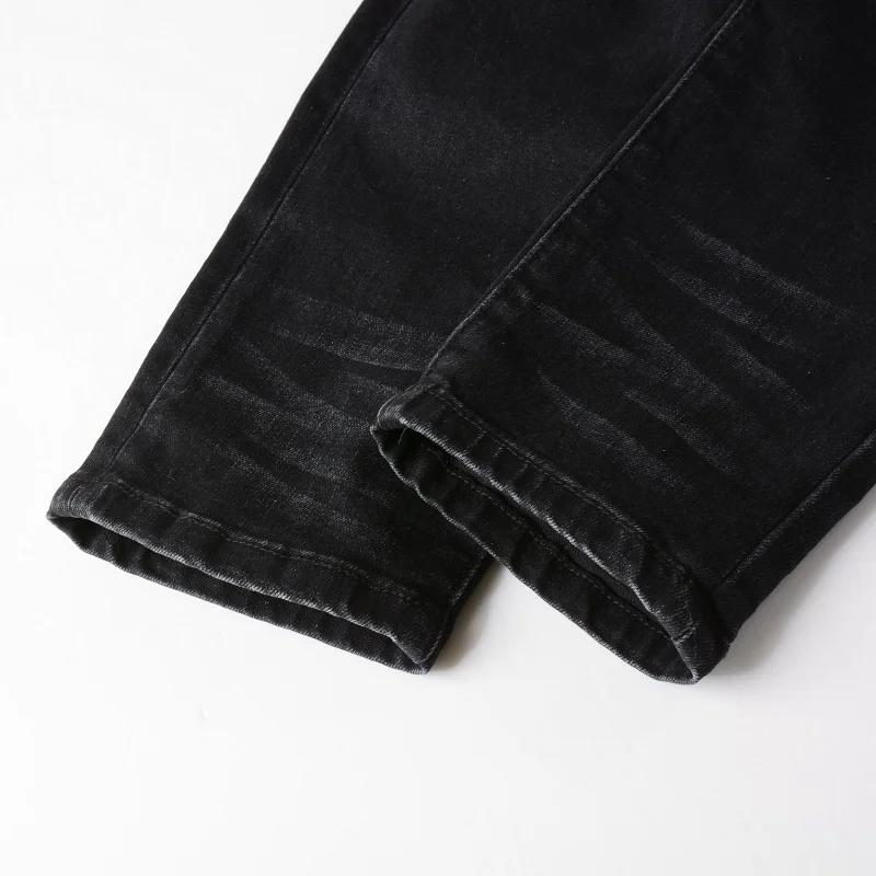 Jean de motard plissé rouge craquelé pour hommes, Streetwear, pantalon en Denim extensible, slim, ef