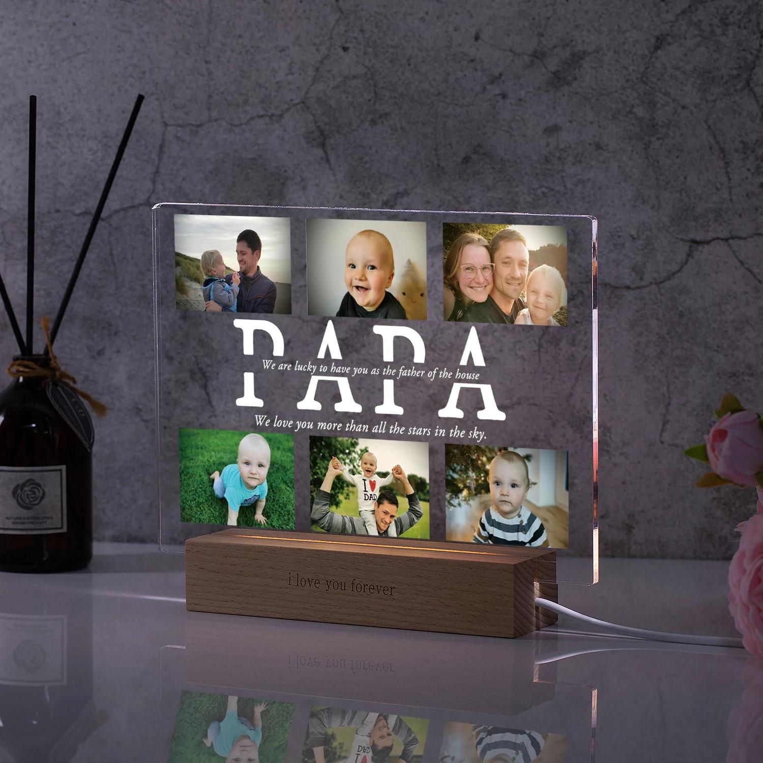 Lampe Acrylique Personnalisée avec Photo et Texte, Veilleuse pour Chambre à Coucher, Maman, Papa, Am