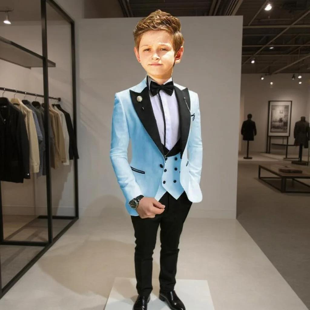 Costumes de mariage formels pour garçons, veste à revers, gilet et pantalon, 3 pièces, costume de sm
