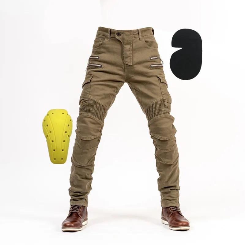 Jeans d'équitation de moto multi-poches pour hommes, pantalons d'équitation avec genouillères, denim