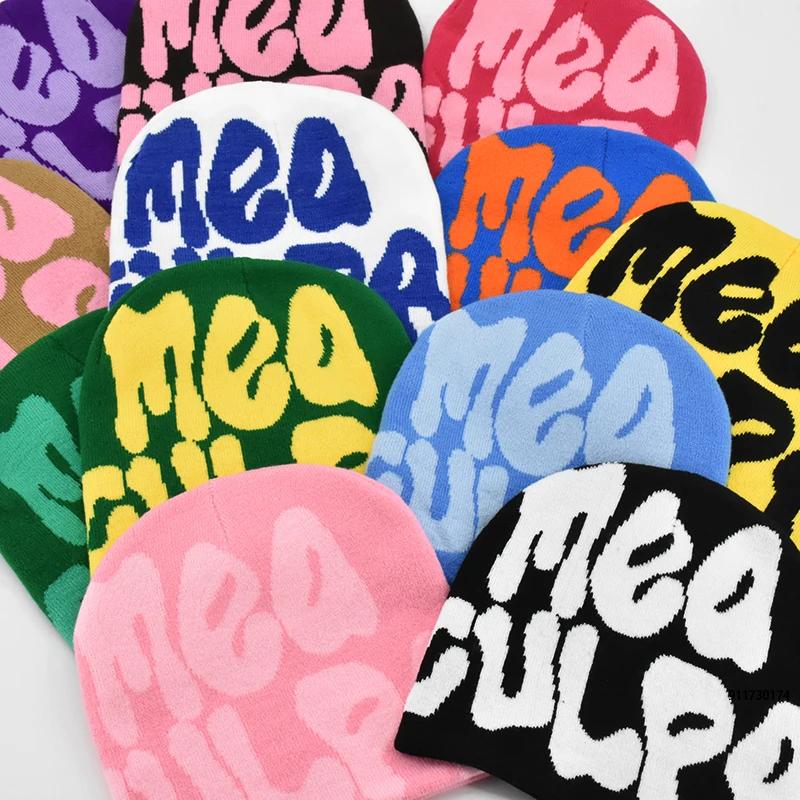 Mea Culpa tricot bonnets chapeau pour femmes hommes Couple Y2K quel est à la mode Bonnet Kpop laine 