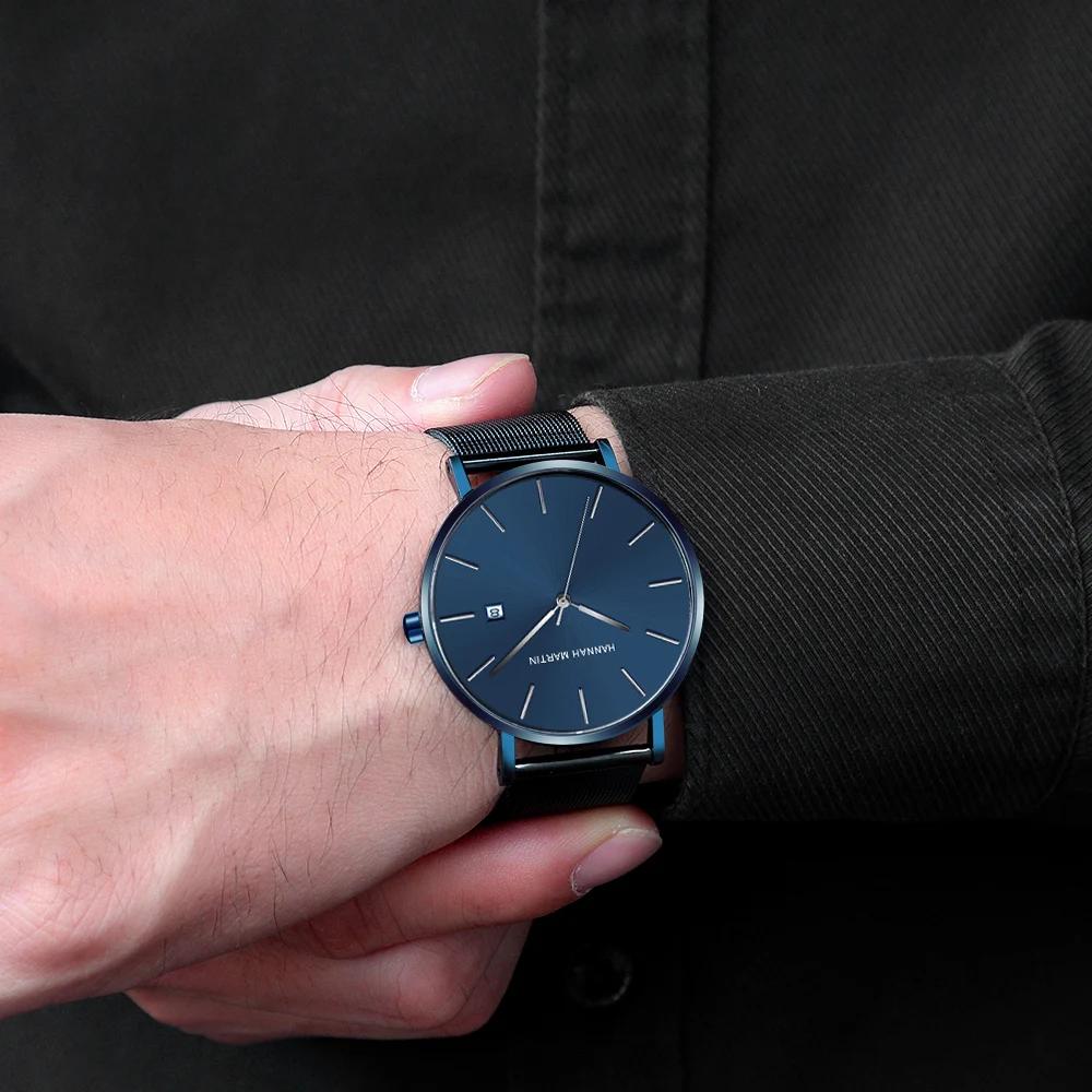 Classique Bauhaus Design hommes montre bleu foncé japon Quartz étanche en acier inoxydable mode affa