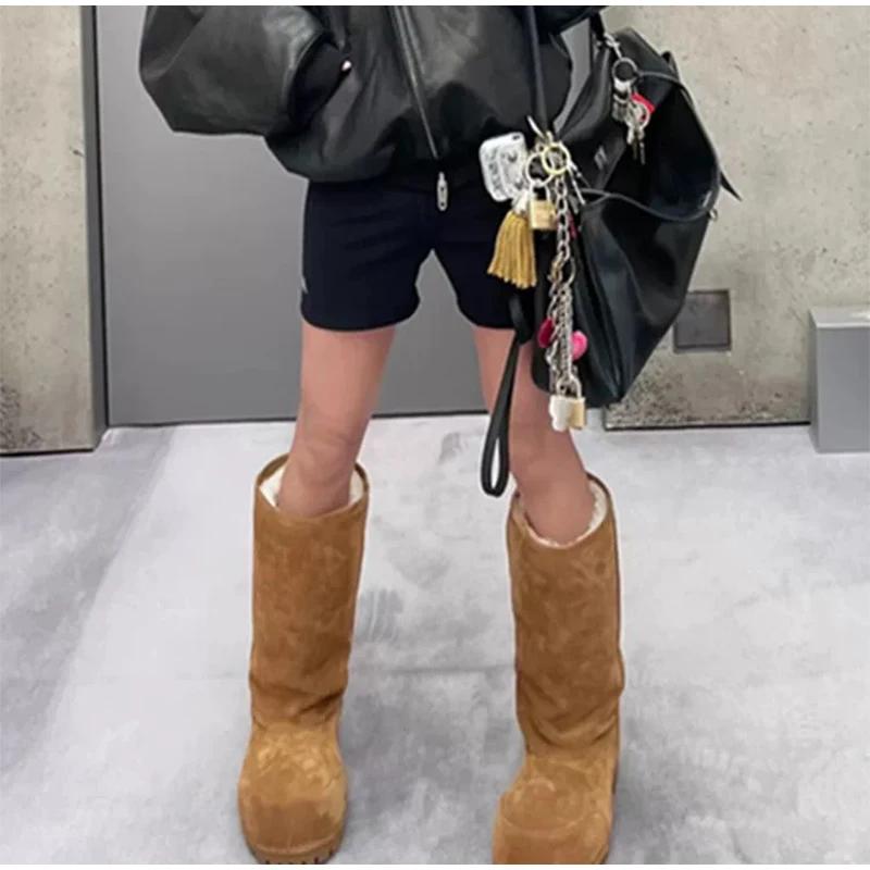 Bottes de neige longues à plateforme pour dames, chaussures en coton chaud, design à grosse tête, ma